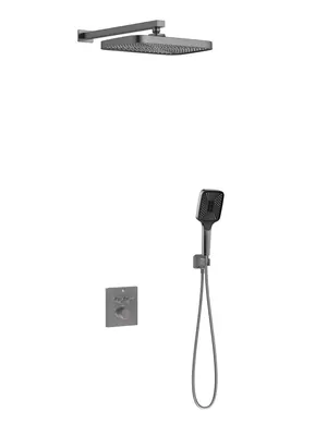 Душевая система Vincea термостатическая, верхний и ручной душ, вороненая сталь VSFW-321MT1GM
