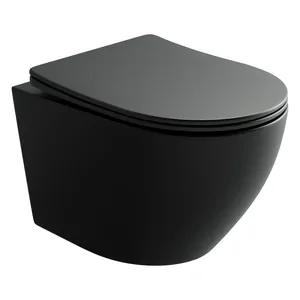 Унитаз подвесной Ceramicanova 360х490х360 безободковый,с сиденьем,черный мат. CN11001MB