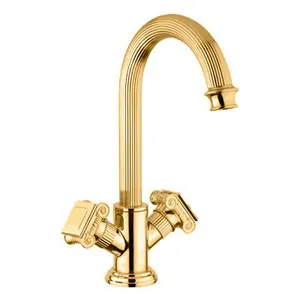Смеситель CEZARES -LS2-03/24-O для раковины, с донным клапаном, золото 24 карат/ручки металл