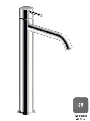 Смеситель для раковины Almar на 1 отверстие, без д/к, высокий h305 мм, излив 188 мм, цвет оружейный металл браш. E214002.GM