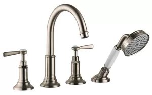 Смеситель Axor 16554820 для ванны на 4 отверстия, монтаж на плитку, шлифованный никель