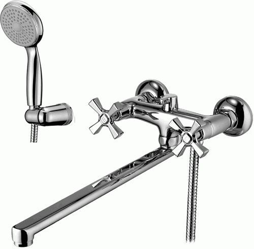 Смеситель для ванны/душа Lemark LM2512C двухзахватный, длинный излив, душевой комплект, хром