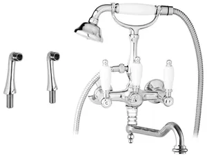 Смеситель CEZARES PBV2-01-Bi на борт ванны, 2 отверстия, поворотн.излив, хром/ручки белые