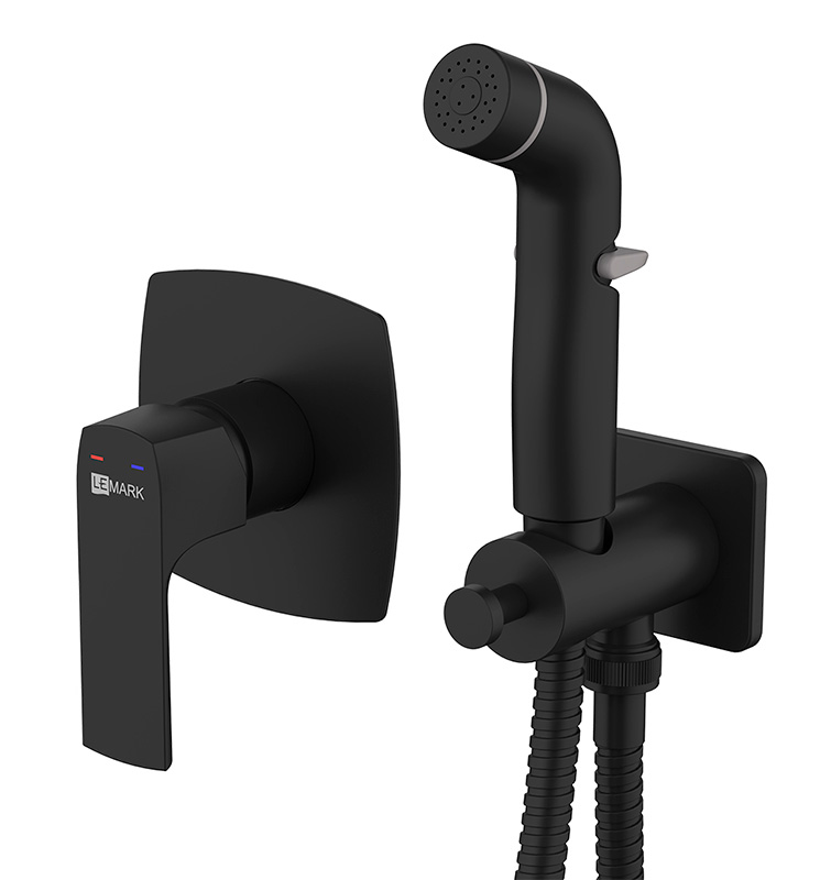 Смеситель встраиваемый Lemark LM7219BL с гигиеническим душем, черный