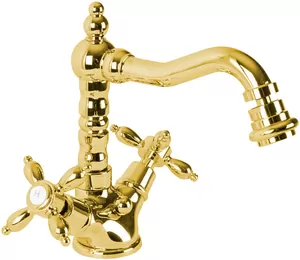 Смеситель CEZARES -BS2-03/24 для биде, двухзахватный, с донным клапаном, золото 24кар