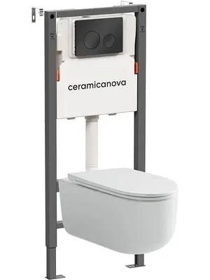 Комплект Подвесной унитаз Ulma Rimless+Система инсталляции кнопка Circle, черный матовый CN4006_121001MB