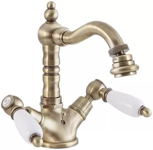 Смеситель CEZARES BS2-02-Bi для биде, с донным клапаном, излив 155мм, бронза/ручки белые