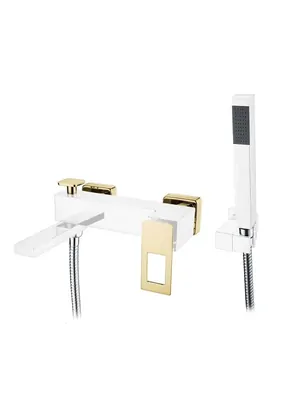 Смеситель Boheme 143-WG для ванны/душа, настенный, однозахв, с ручным душем, белый+золото