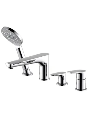 Смеситель Aquatek AQ1148CR на борт ванны, однозахватный, на 4 отв., с ручным душем, цвет: хром