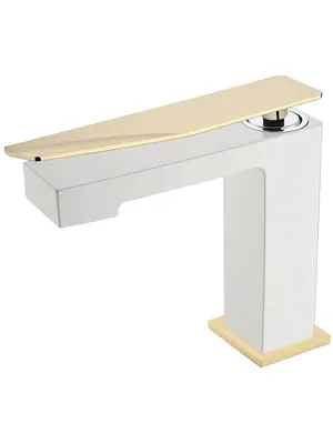 Смеситель Boheme 141-WG.2 для раковины, на 1 отверстие, однозахватный, белый+золото