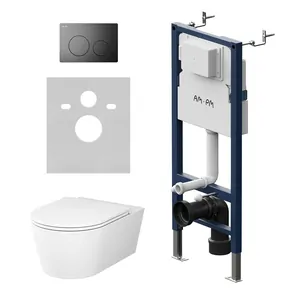 Комплект инсталляции AM.PM клавиша L черный мат. + унитаз Func с сиденьем IS90138.8F1701