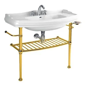 Металлическая структура Kerasan 730091 с полкой-решеткой,полотенцедержат. и мыльницей,золото