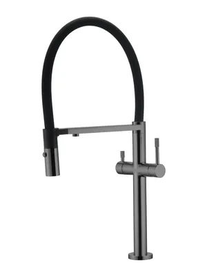 Смеситель Boheme 115-SGM для кухни, однозахватный, c краном для п/воды, гибкий излив, графит гл