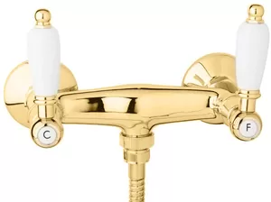Смеситель CEZARES DS-03/24-Bi для душа,без излива,выход под шланг 1/2,золото 24кар/ручки белые