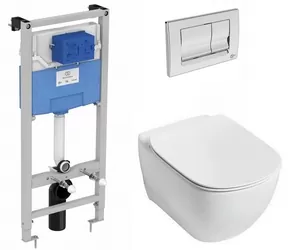 Инсталляция Ideal Standard с подвесным унитазом с сиденьем-микролифт, кнопка хром T387201