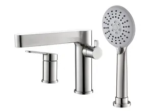 Смеситель на борт ванны BelBagno DELTA DEL-BVD3-IN на 3 отверстия, с ручным выдвижным душем, сатин