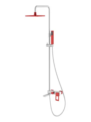 Душевой комплект Boheme 148-WR настенный, однозахватный, верхний/ручной душ, белый+красный