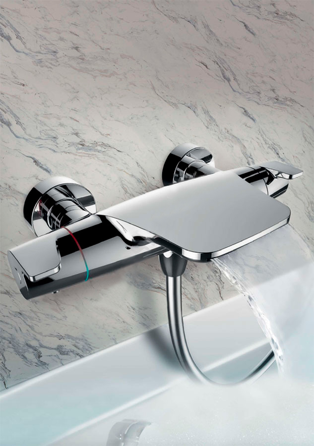 Смеситель для ванны/душа ESKO T5054 настенный, термостат, каскадный излив, цвет: хром