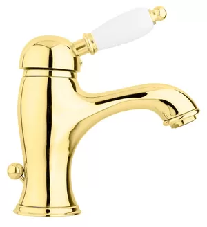 Смеситель CEZARES LSM1-03/24-Bi для умывальника, однорычажный, дон.клапан, золото/ручка белая