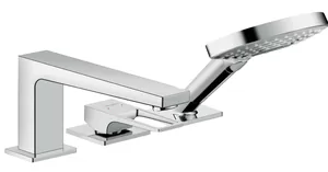 Смеситель Hansgrohe 74550000 на борт ванны на 3 отверстия с ручным душем, ручка-петля, хром