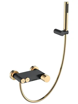Смеситель Boheme 123-BG для ванны/душа, настенный, с изливом, с ручным душем, черный+золото