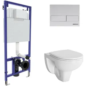 BERGES комплект инсталляция NOVUM525, клавиша смыва L4 белая, унитаз GAMMA с сиденьем 042428