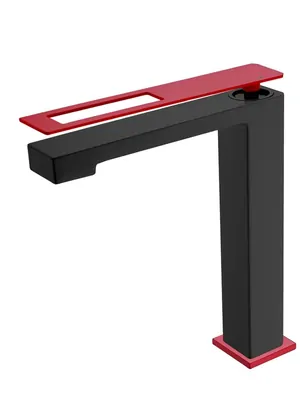 Смеситель Boheme 142-BR для раковины, на 1 отверстие, однозахватный, черный+красный