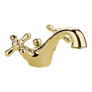 Смеситель для раковины Nicolazzi двухзахватный, низкий излив 74мм, цвет: золото 2532GB