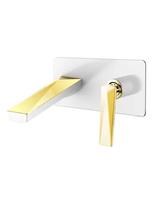 Смеситель Boheme 385-W для раковины, встраиваемый, однозахватный, белый+золото