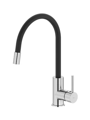 Смеситель IDDIS для кухни K36SBJBi05 высокий излив,верхний шланг из силикона,черный+хро
