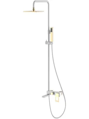 Душевой комплект Boheme 148-WG настенный, однозахватный, верхний/ручной душ, белый+золото