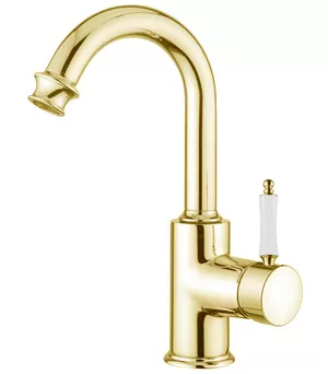 Смеситель CEZARES -LS2-03/24-Bi для умывальника, однозахватный, золото/ручка белая