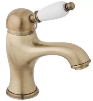 Смеситель CEZARES LSM1-02-Bi для умывальника, однорычажный, донный клапан, бронза/ручка белая