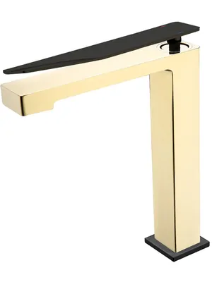 Смеситель Boheme 142-GB.2 для раковины, на 1 отверстие, однозахватный, золото+черный