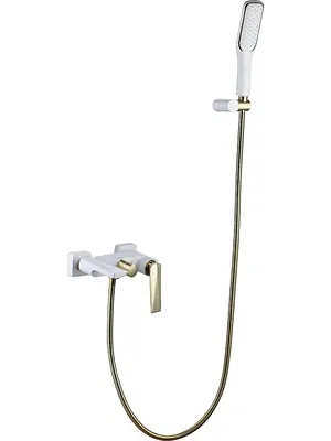 Смеситель Boheme 383-W для ванны/душа, настенный, однозахватный, с ручным душем,белый+золото
