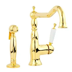 Смеситель для кухни Migliore однозахватный,на 2 выхода,поворотн.излив,ручной душ,золото 25795