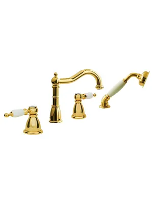Смеситель Boheme Oro 395 на борт ванны, с душевым гарнитуром, двухзахватный, золото