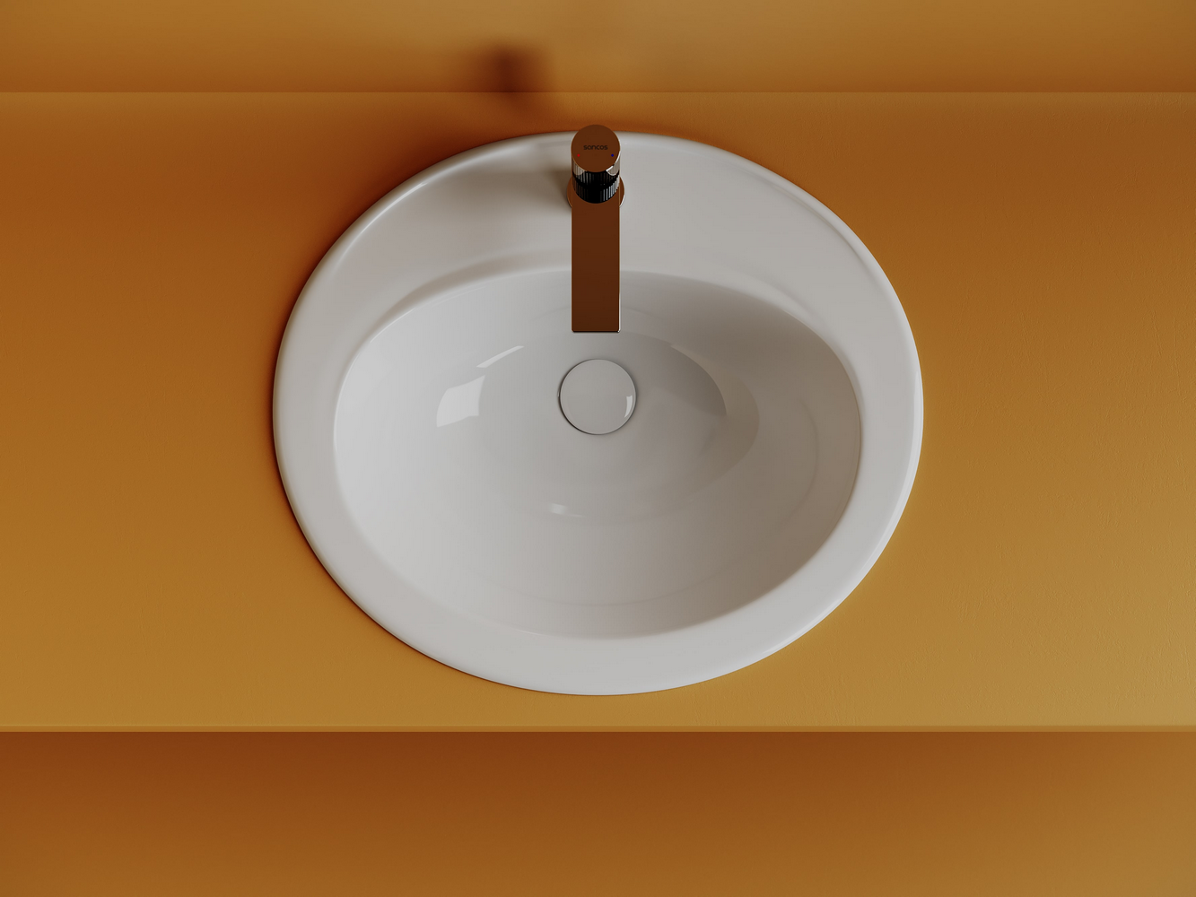 Раковина встраиваемая сверху CERAMICANOVA Sun, с отверстием слива - перелива, овальной формы 565x495x200 мм, с шаблоном для установки, цвет белый, арт. CN6079