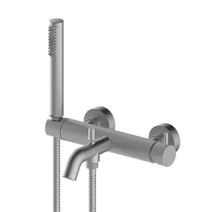 Смеситель для ванны/душа Bossini Tео настенный,с ручным душем,фиксир. излив,шлиф. никель Z00723.094