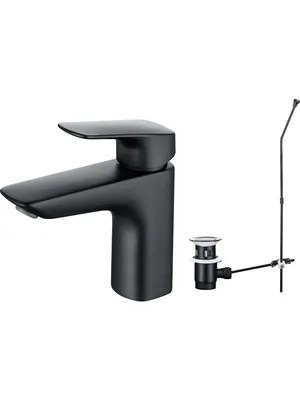 Смеситель для раковины Aquatek AQ1011MB однозахв., низкий излив 97мм, с дон. клап., черный мат