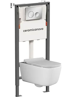 Комплект Подвесной унитаз New day Rimless+Система инсталляции , кнопка Circle, хром глянцевый CN3005_121001CH