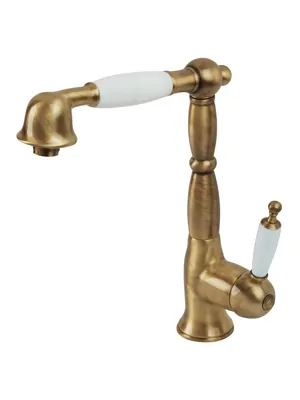 Смеситель для кухни Migliore Cucina выдвижная лейка, ручка белая/бронза ML.CUC-6388.BI.BR
