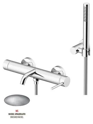 Смеситель GATTONI 9100/91NS для ванны/душа, настенный, с душевым гарнитуром, никель браш