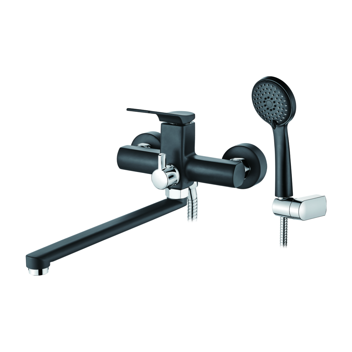 Смеситель Ledeme Н75В настенный,для ванны и душа, с душевой лейкой, черный матовый L2275B