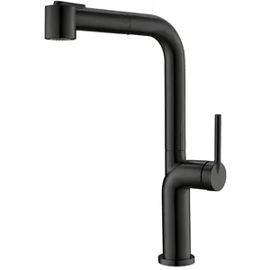 Смеситель для кухни BelBagno BB-LAM60-NERO высокий, поворотный, выдвижной излив, черный матовый