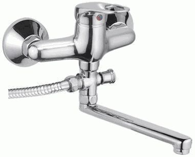 Смеситель Ledeme Н37 настенный, для ванны и душа, поворотный излив, с душевой лейкой, хром L2137