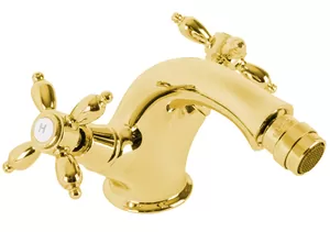 Смеситель CEZARES -BS1-03/24 для биде, двухзахватный, с донным клапаном, золото 24кар