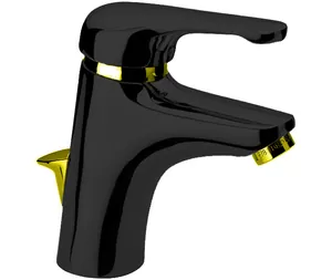 Смеситель для раковины Daniel VE1360507DO однозахватный, с донным клапаном, черный/золото