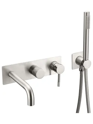 Смеситель Boheme 464-3-NB для ванны/душа, встраиваемый, однозахват, с ручным душем, никель браш