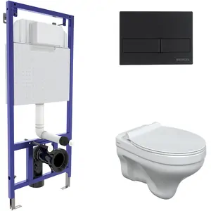 BERGES комплект инсталляции с клавишей смыва L5 черная SoftTouch, унитаз ALBIT S 4в1 042439